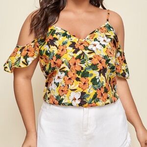 SHEIN Floral Cold Shoulder Blouse - Yellow, Orange, White